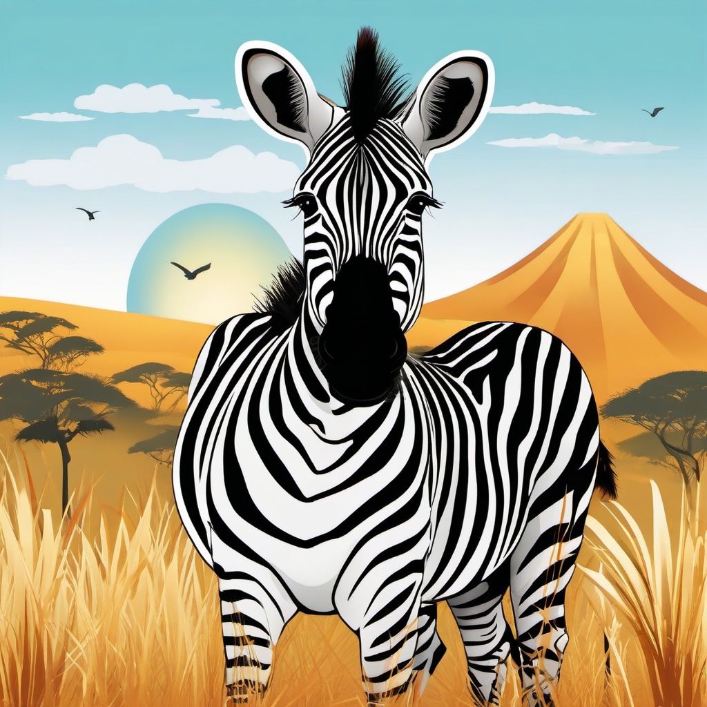 Cute Zebra in the African Savannah  clipart, simple