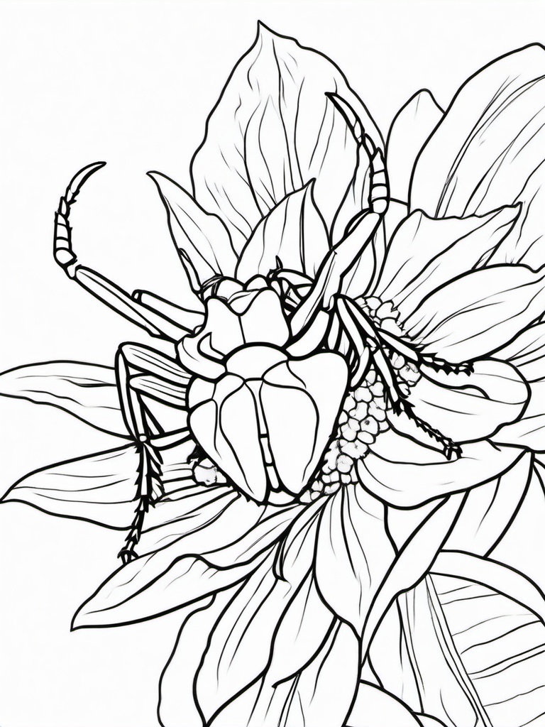 Bug Coloring Pages - Beetle climbing up a flower stem  simple coloring pages