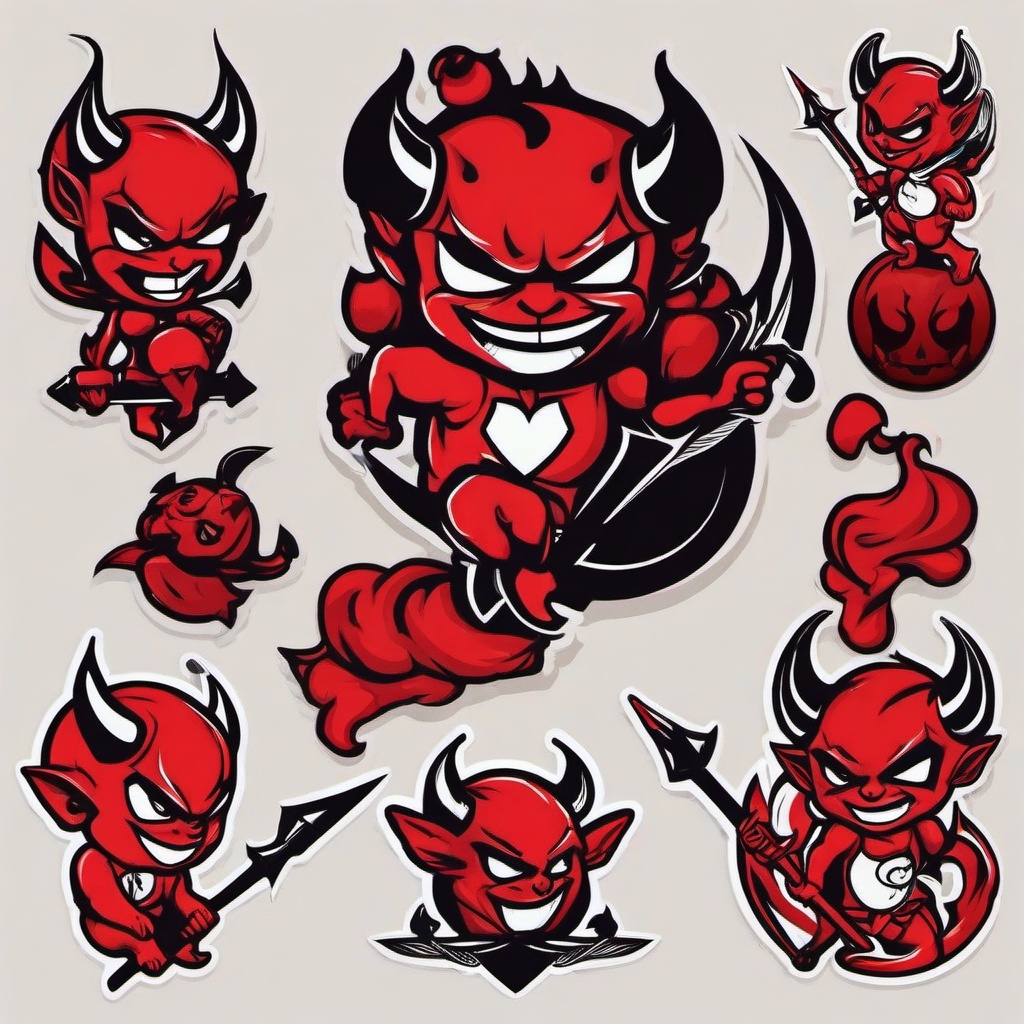 Little Red Devil Tattoos-Cute and edgy small tattoos featuring little red devils, perfect for those who love playful and bold designs.  simple color vector tattoo