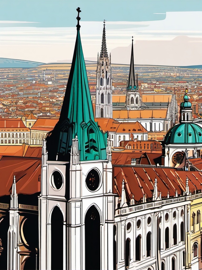 Vienna clipart - St. Stephen's Cathedral and Vienna cityscape, ,color clipart vector style