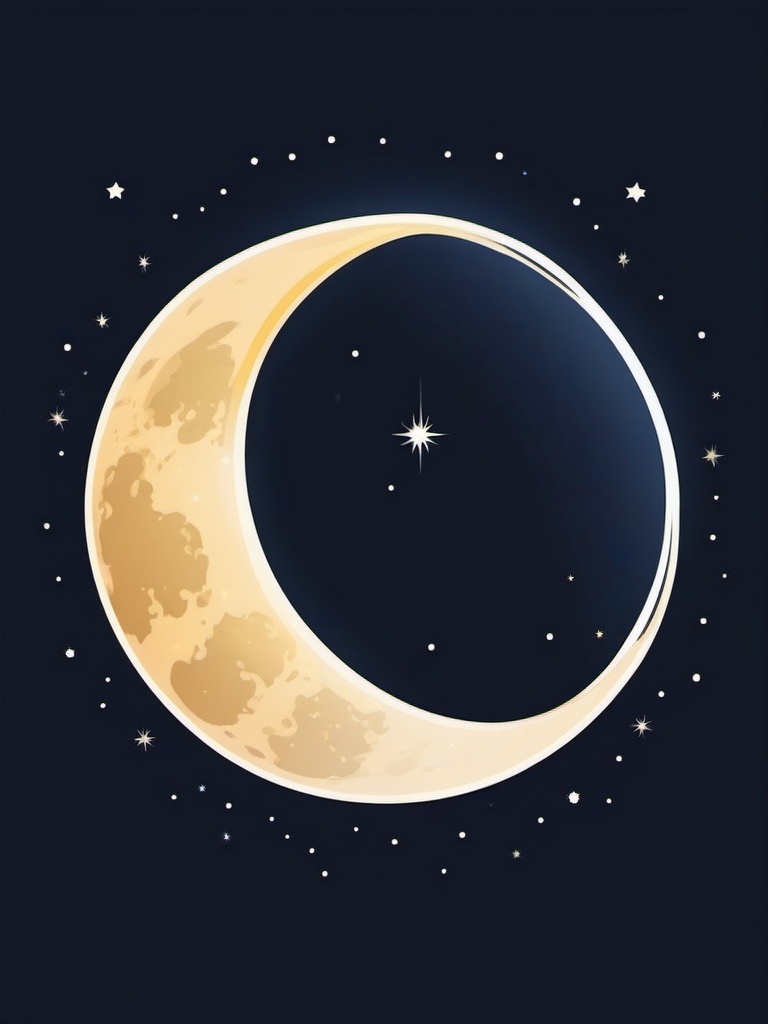 Moon Sticker - Crescent moon in the night sky, ,vector color sticker art,minimal