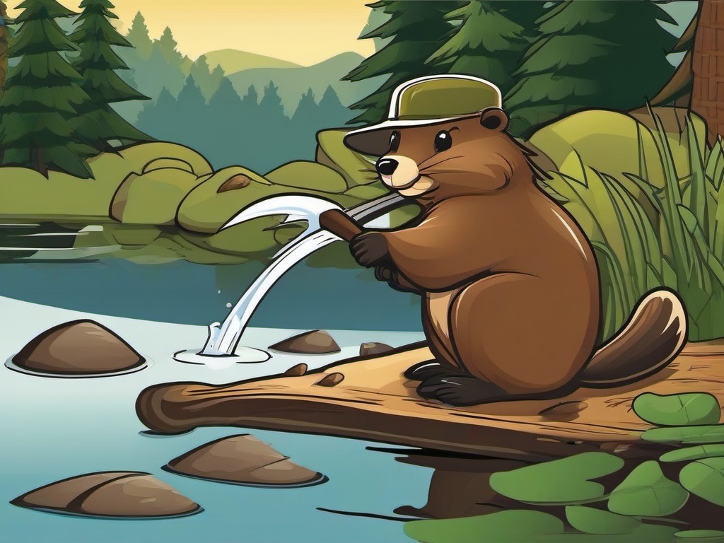 Beaver Cartoon - Cartoon of beaver building a dam  