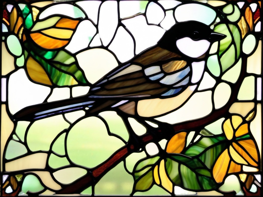 Stained Glass Chickadee - Chickadee in barnyard  