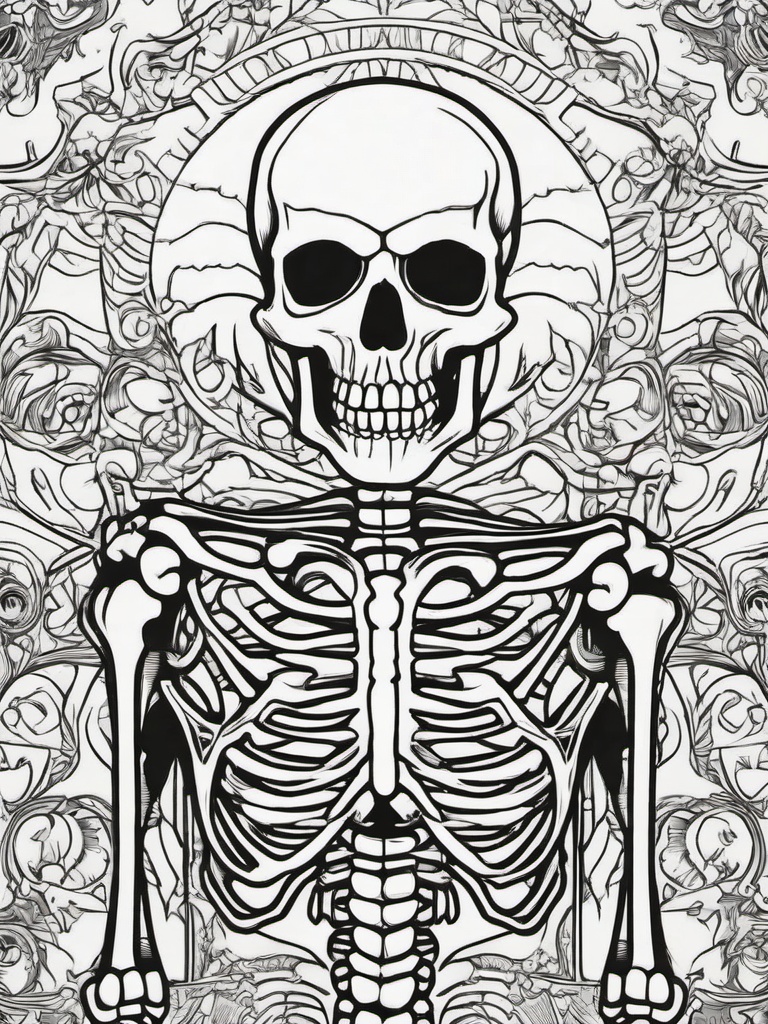 Skeleton Coloring Pages - Bone Rattling Halloween Fright  minimal black outline printable sheet, coloring page