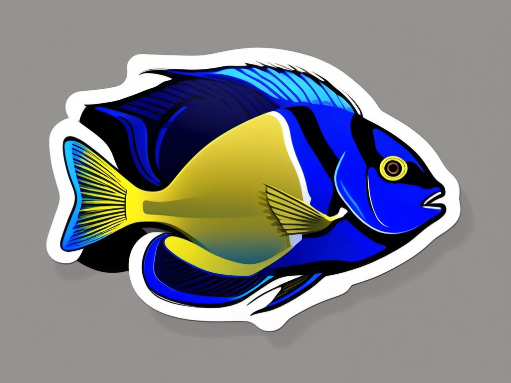 Blue Tang Sticker - A vibrant blue tang fish with a royal blue body, ,vector color sticker art,minimal