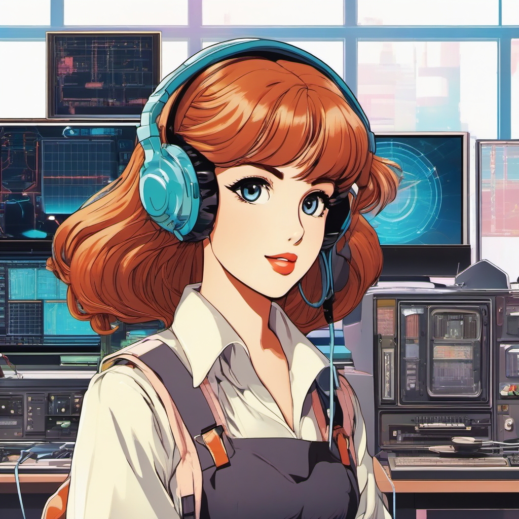 1990 Retro Anime Girl - Navigates high-tech academy, blending art and tech.  clipart style