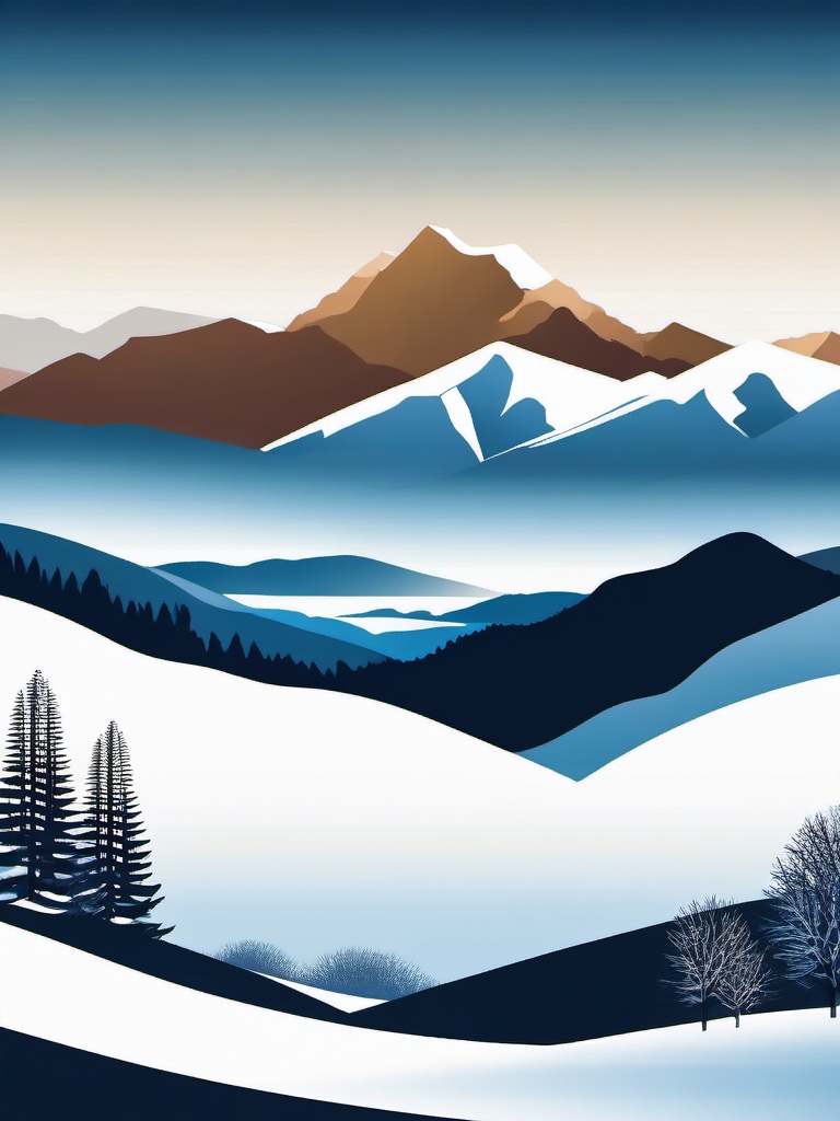 Winter Landscape clipart - Expansive winter landscape with mountains, ,vector color clipart,minimal