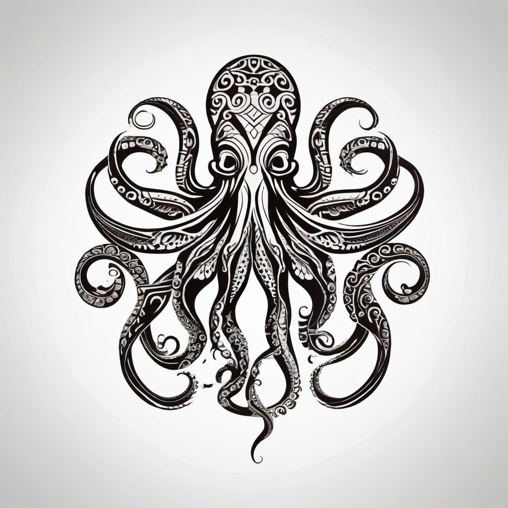 Octopus Polynesian Tattoo - Pay homage to Polynesian heritage with a tattoo featuring an octopus inspired by traditional Polynesian art.  simple vector color tattoo,minimal,white background