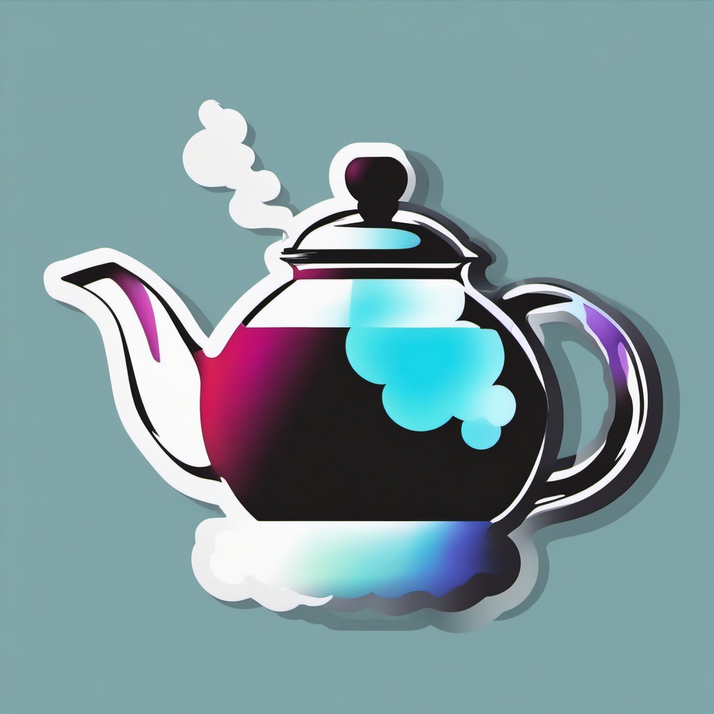 Teapot with Steam Sticker - Teapot emitting steam, ,vector color sticker art,minimal