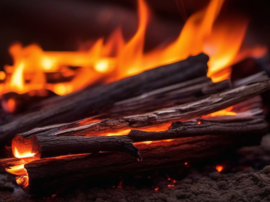 Fire Wallpaper - Crackling fire with glowing embers  sunset background