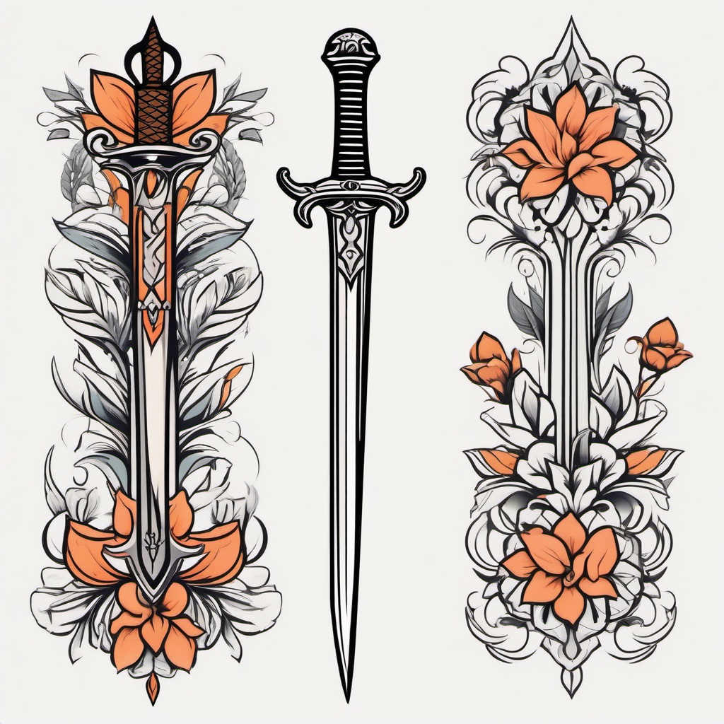 feminine minimalist sword tattoo  simple vector color tattoo