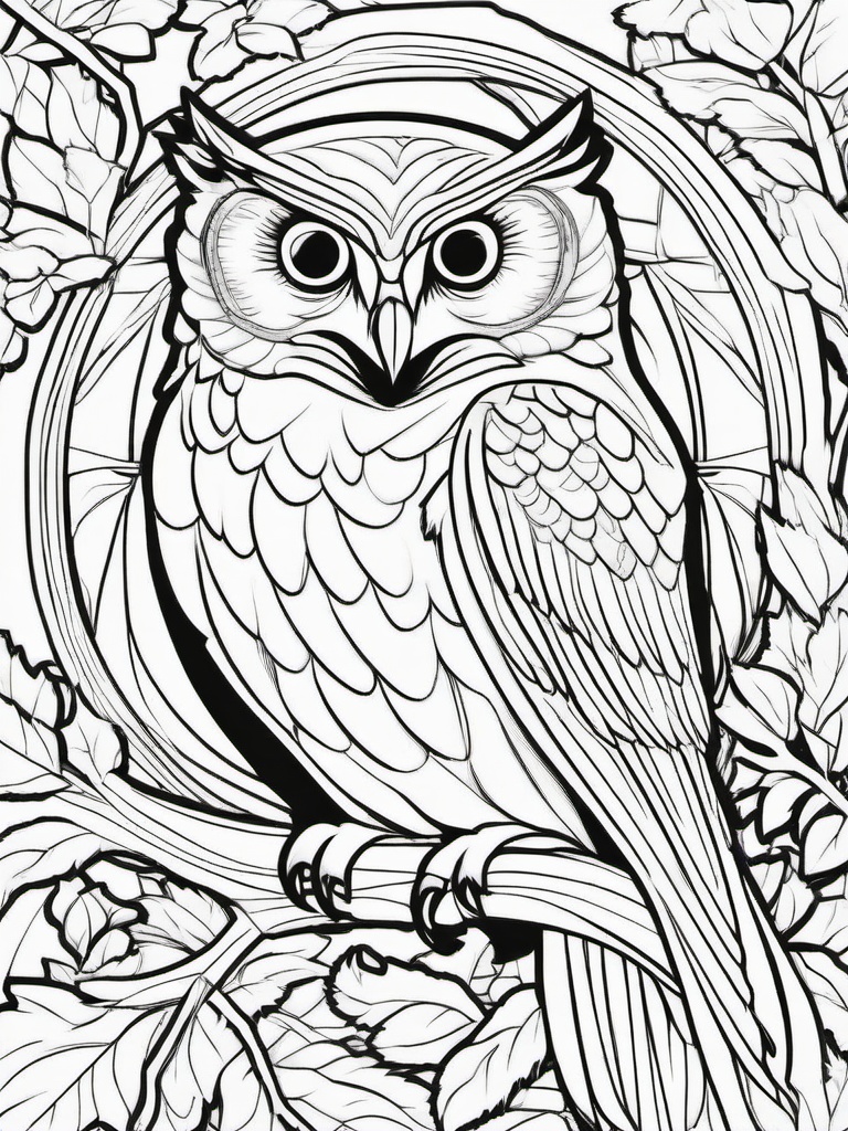 Owl Coloring Pages - Owl in a nest  simple coloring pages