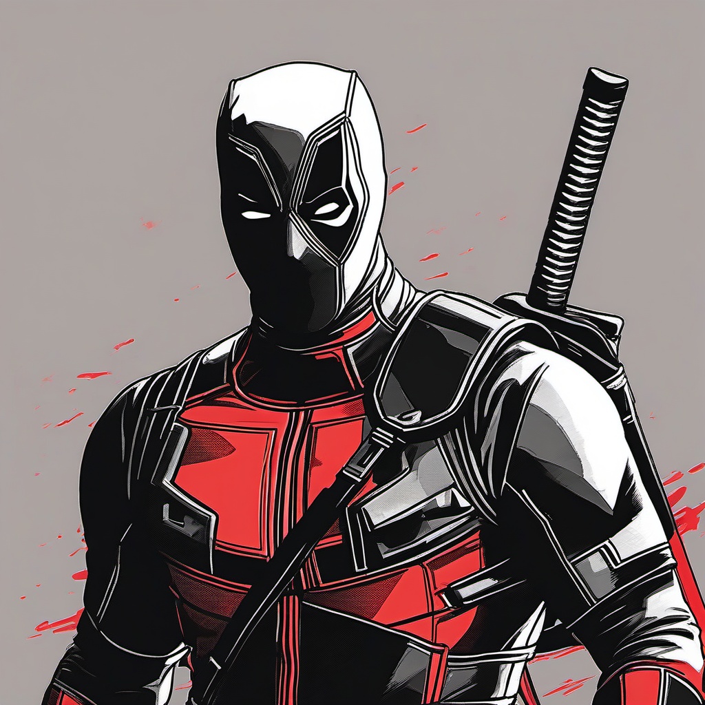 drawing of Deadpool with his iconic red and black suit  minimal rough sketch scribbles,doodles,black and white