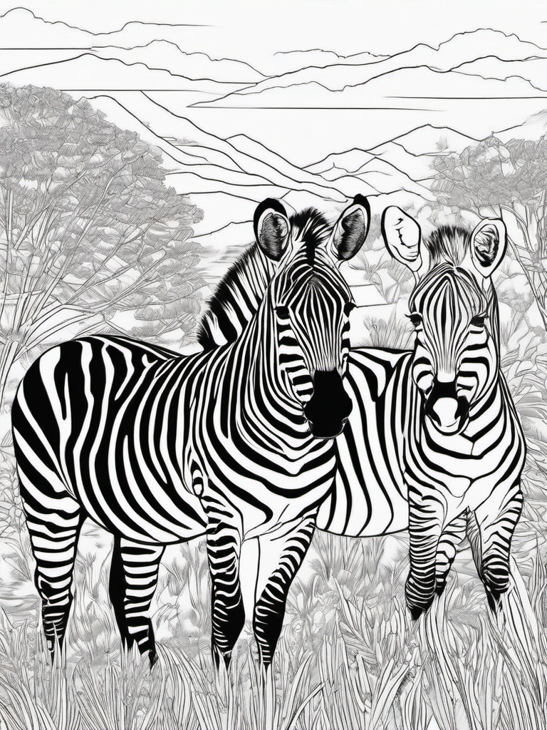 Zebra Coloring Page - Stripes in the Wild  black outline printable coloring page