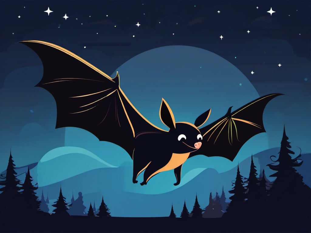 Bat clipart - Nocturnal mammal with membranous wings flying at night, ,color clipart vector style