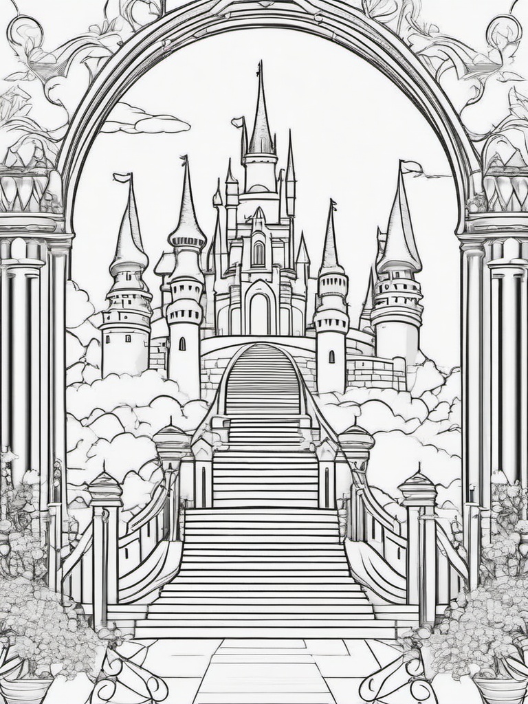 Princess and her Castle Coloring Pages - Beautiful Castle Belonging to Royalty  minimal black outline printable sheet, coloring page