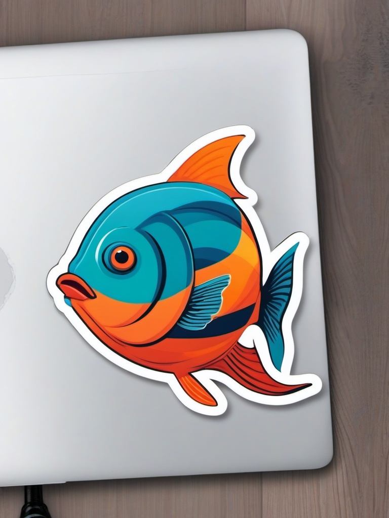 Fish Sticker - A swimming fish with fins, ,vector color sticker art,minimal