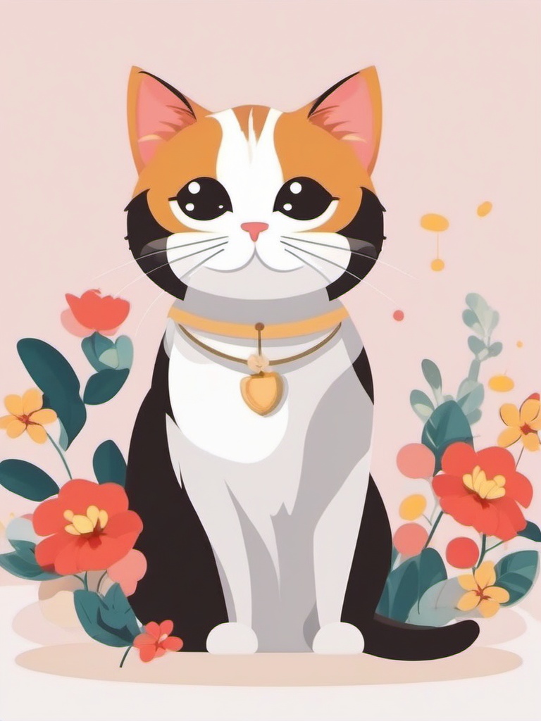 Cute cat clipart, A charming and cute cat illustration.  simple, 2d flat