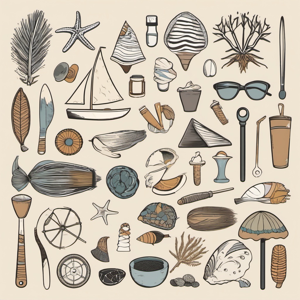 Beachcombing Collection clipart - Gathering seashore treasures, ,vector color clipart,minimal