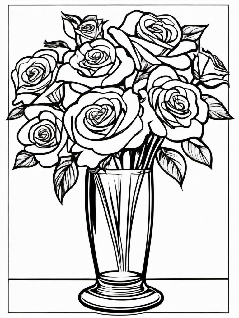 Rose Coloring Pages - Bouquet of roses in a glass vase  simple coloring pages