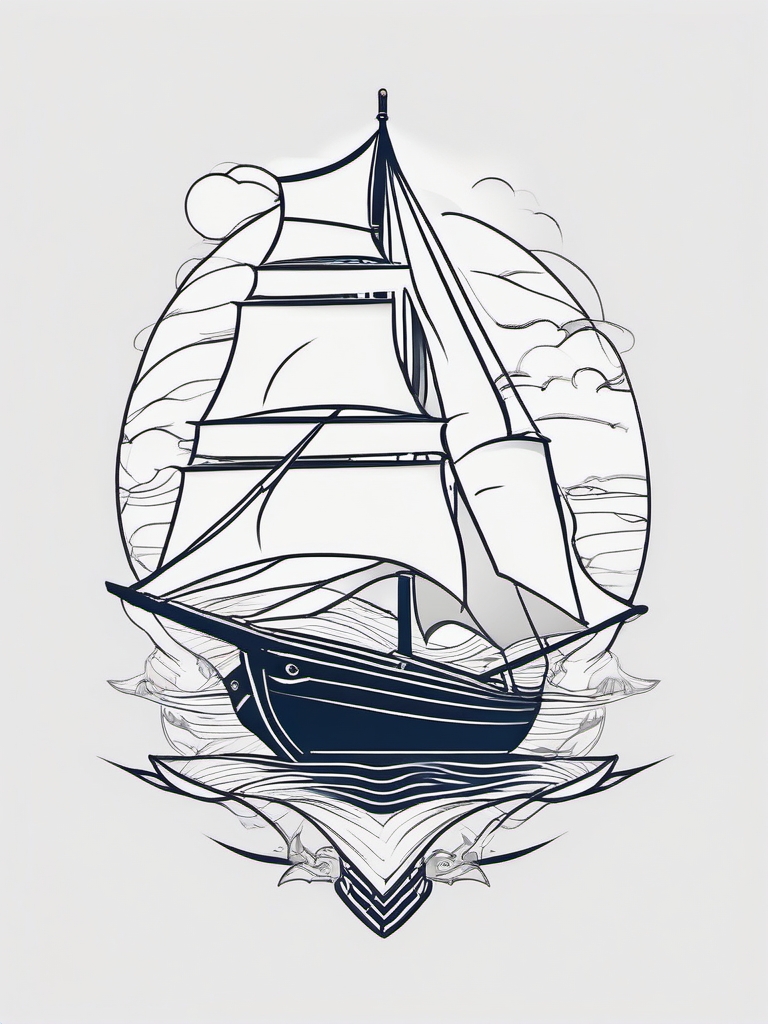 Sailing into Destiny - Embark on a journey across the seas of destiny with a nautical-themed tattoo.  outline color tattoo,minimal,white background