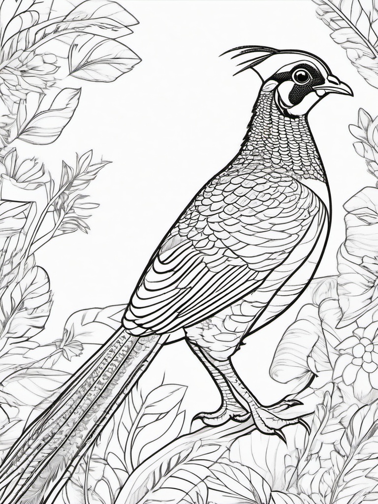 Pheasant Coloring Pages - Colorful Game Bird  minimal black outline printable sheet, coloring page