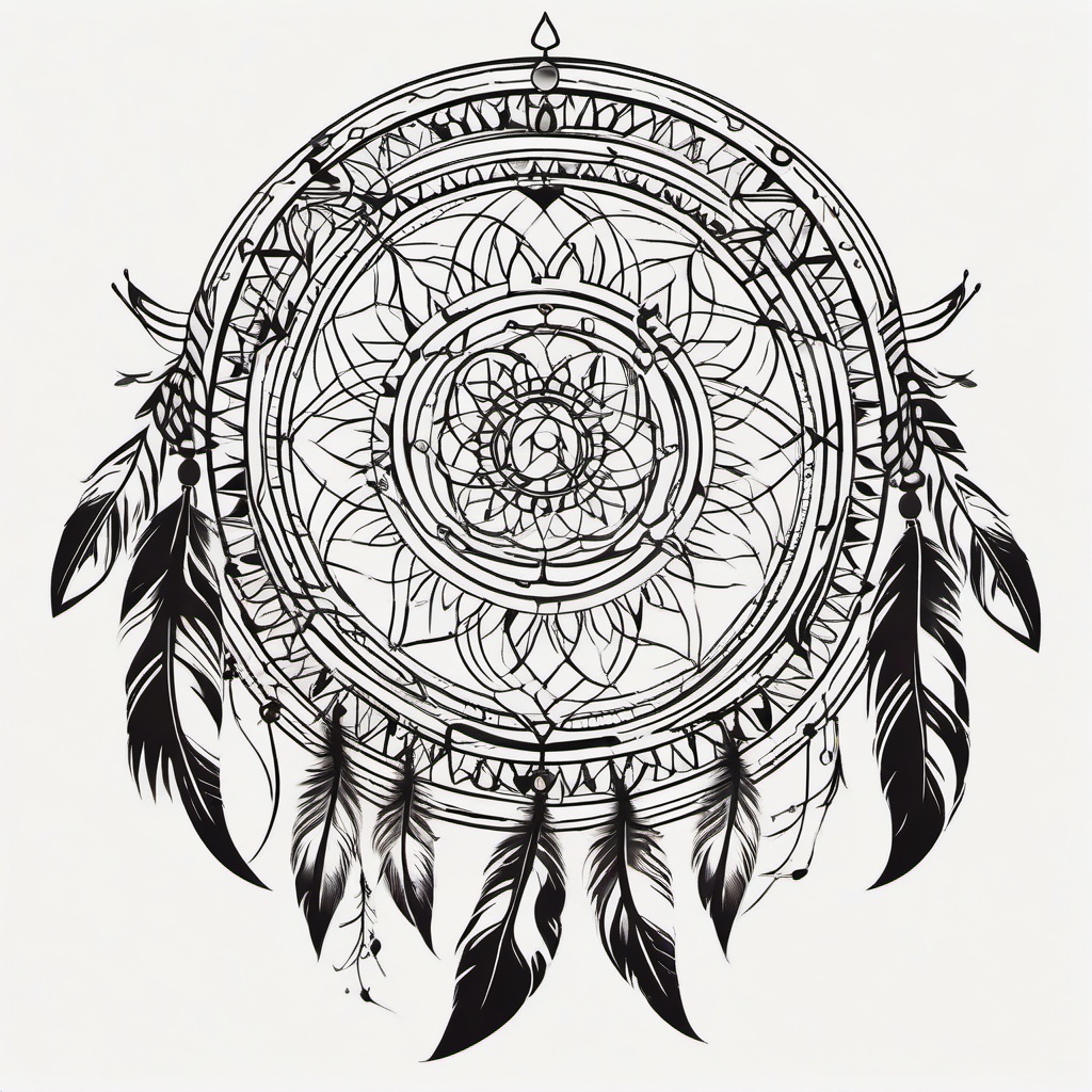 Tribal Dream Catcher Tattoo - Tribal-inspired dream catcher tattoo designs.  simple vector tattoo,minimalist,white background