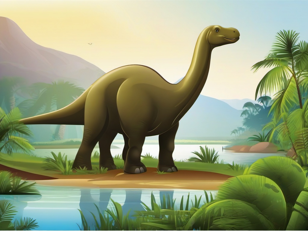 Apatosaurus Clipart,Gentle apatosaurus in a serene scene  vector clipart