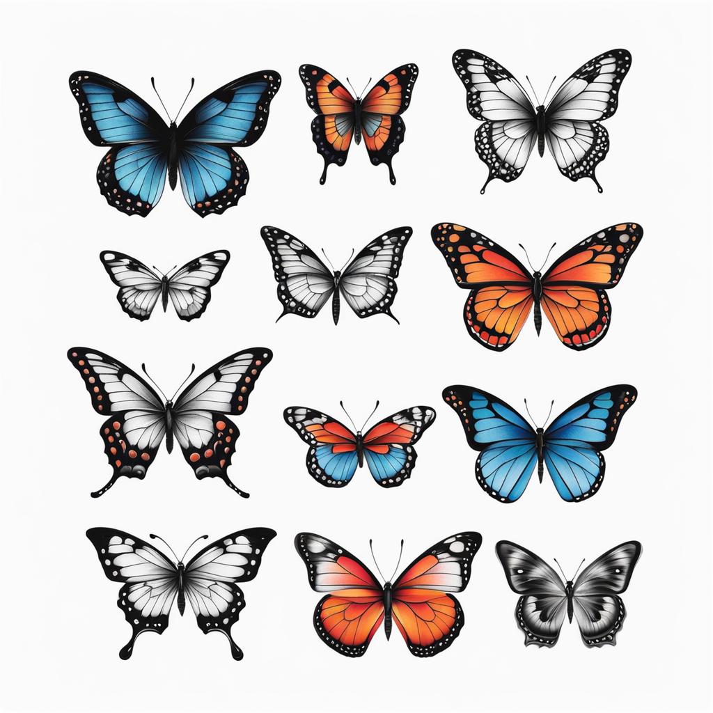 Basic butterfly tattoo,Classic and minimalist butterfly tattoos. , color tattoo design, white background