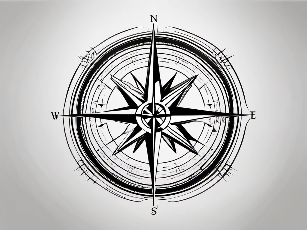 Compass Tattoo - A detailed compass tattoo guiding the way  few color tattoo design, simple line art, design clean white background