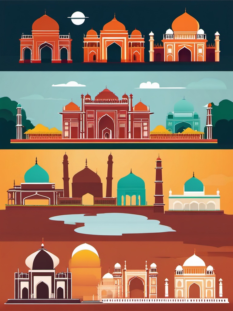 New Delhi clipart - India Gate and Jama Masjid in India, ,color clipart vector style