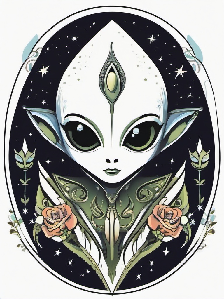 Little Alien Tattoo - Add a touch of charm with a little alien-themed tattoo.  simple color tattoo,vector style,white background