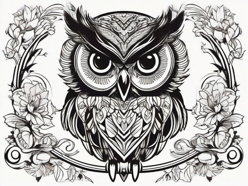 Owl Tattoo Drawing - Infuse creativity into your body art with an owl tattoo featuring intricate drawing.  simple color tattoo,vector style,white background