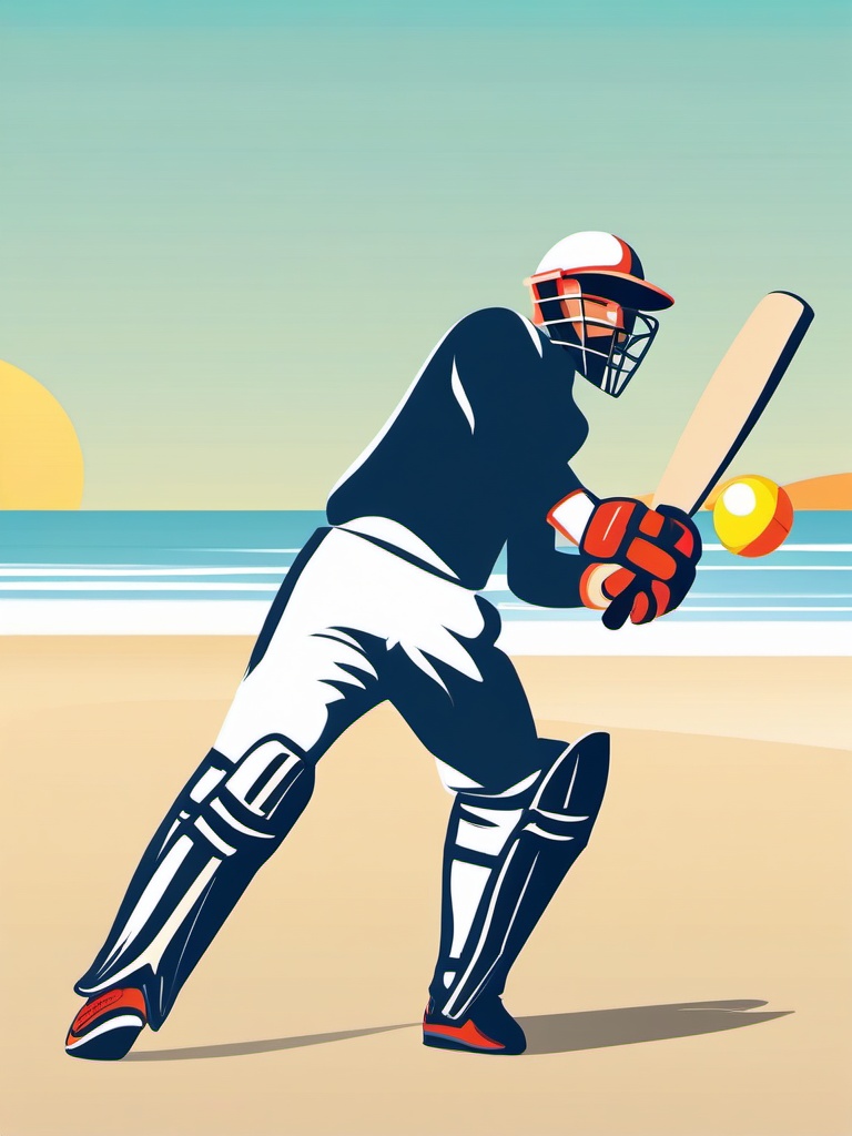 Beach Cricket Wicketkeeper Clipart - A beach cricket wicketkeeper ready to make a catch.  color vector clipart, minimal style