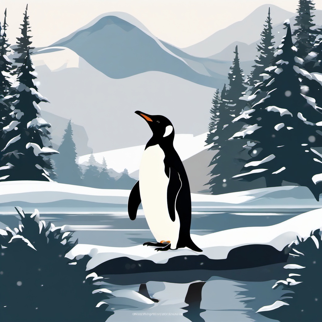 Penguin clipart - penguin in a winter scene  