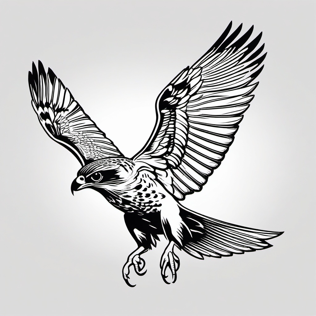 Falcon Tattoo - Falcon stooping down in a hunting dive  few color tattoo design, simple line art, design clean white background