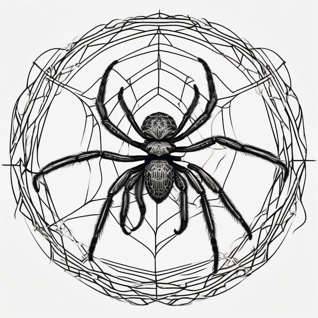 Tarantula Tattoo - Intriguing tarantula weaving a web, embodying mystery  few color tattoo design, simple line art, design clean white background