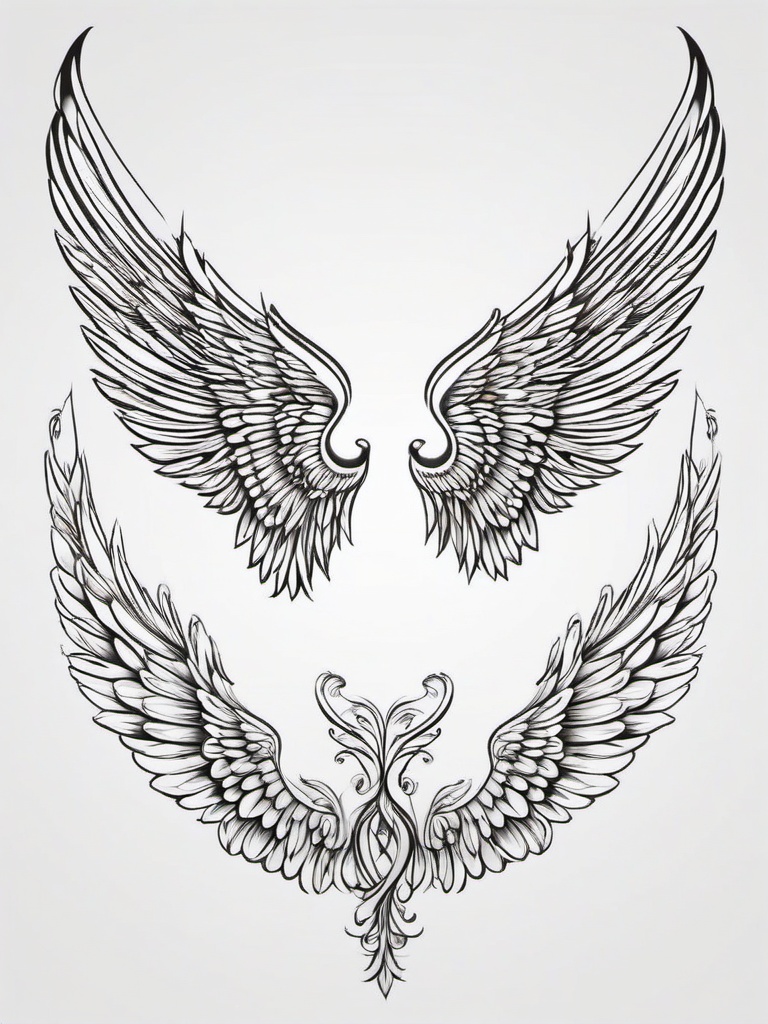 Wing Tattoo - A pair of angelic wing tattoos ready to soar  few color tattoo design, simple line art, design clean white background