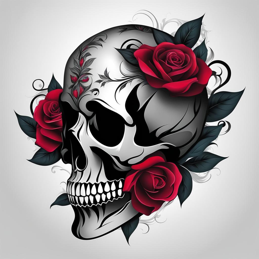 Tattoo rose skull, Tattoos blending the elegance of roses with skull imagery. , color tattoo design, clean white background