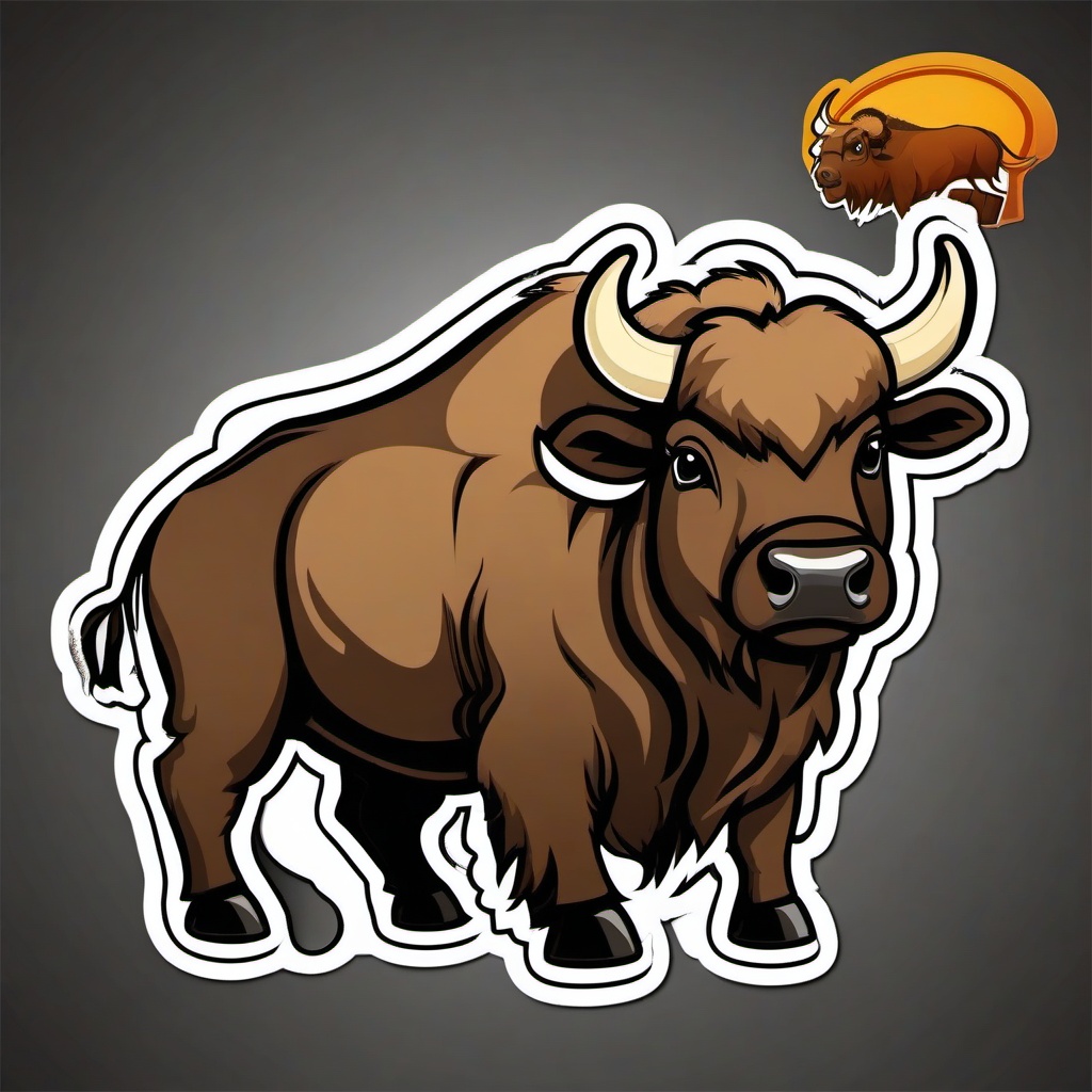 Buffalo cartoon - massive animal with a rugged coat  cartoon sticker style