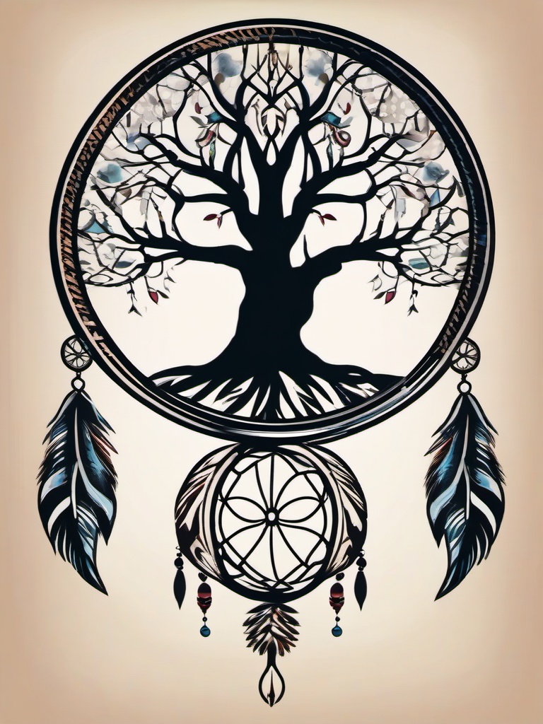 tree of life dream catcher tattoo  simple vector color tattoo