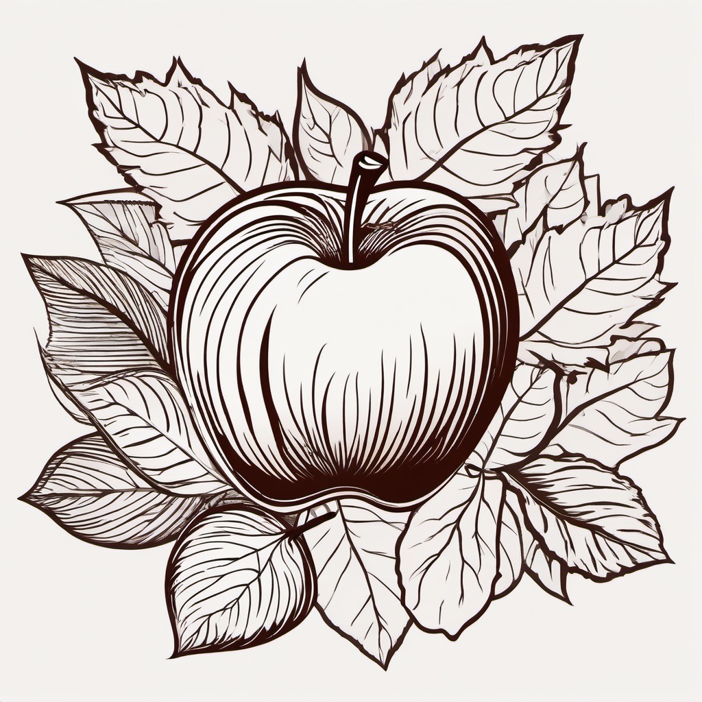 Apple clipart - apple surrounded by autumn leaves  