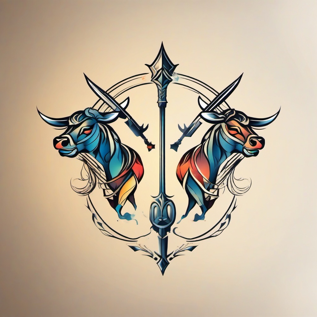 sagittarius and taurus tattoo  simple vector color tattoo