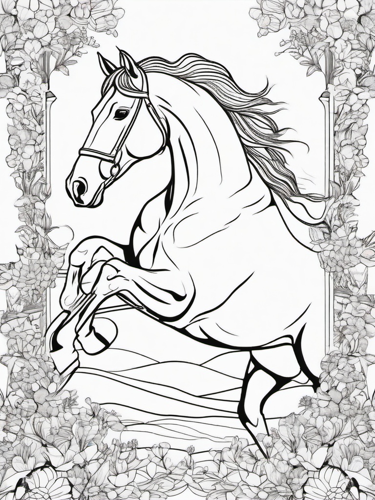 Horse and Rider Coloring Pages - Bond Between Horse and Equestrian  minimal black outline printable sheet, coloring page