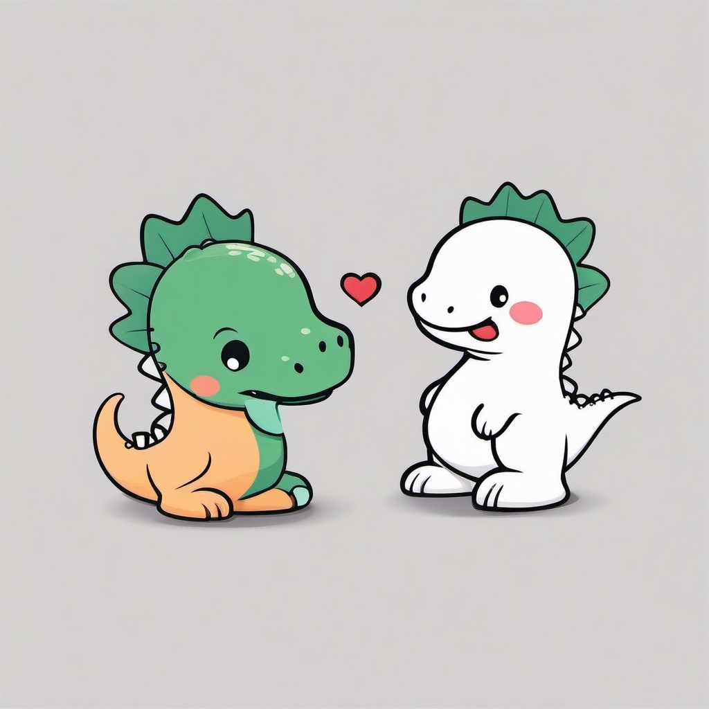 Cute Matching Dino Tattoos - Share the sweetness with matching dinosaur-themed tattoos for a delightful connection.  simple vector color tattoo,minimal,white background