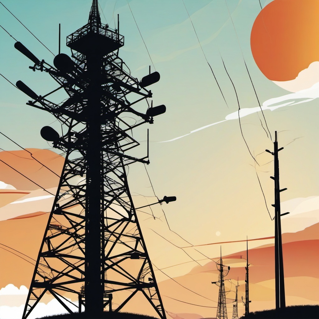 Telecommunications Tower clipart - Telecommunications tower and signals, ,vector color clipart,minimal