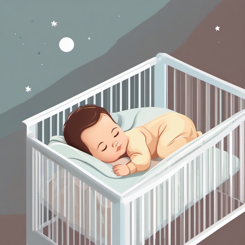 Sleep clipart - baby sleeping in a crib with a blanket  color,minimalist,vector clipart