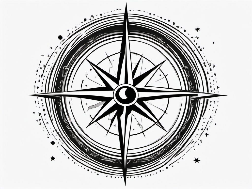 Compass Moon Tattoo - Compass tattoo with a moon motif.  simple vector tattoo,minimalist,white background