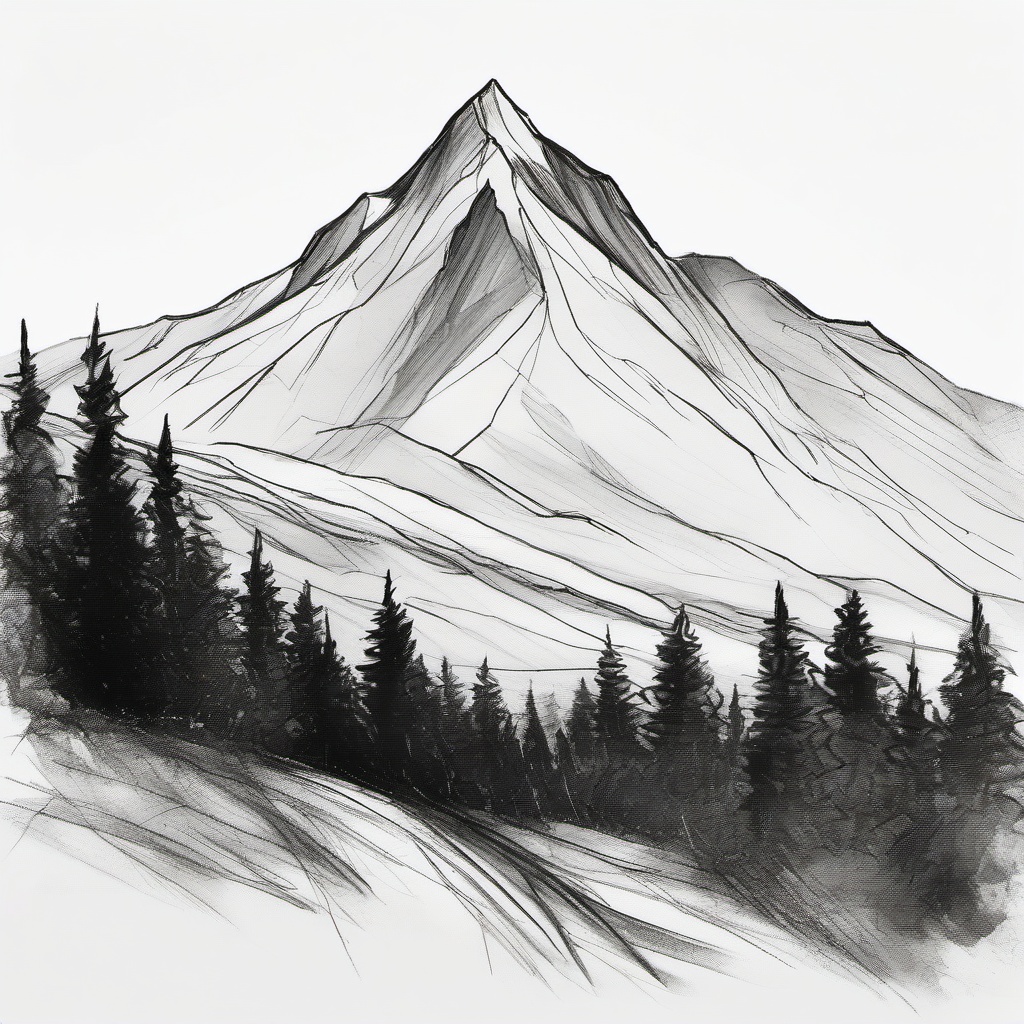 drawing of a mountain in the distance  minimal rough sketch scribbles,doodles,black and white