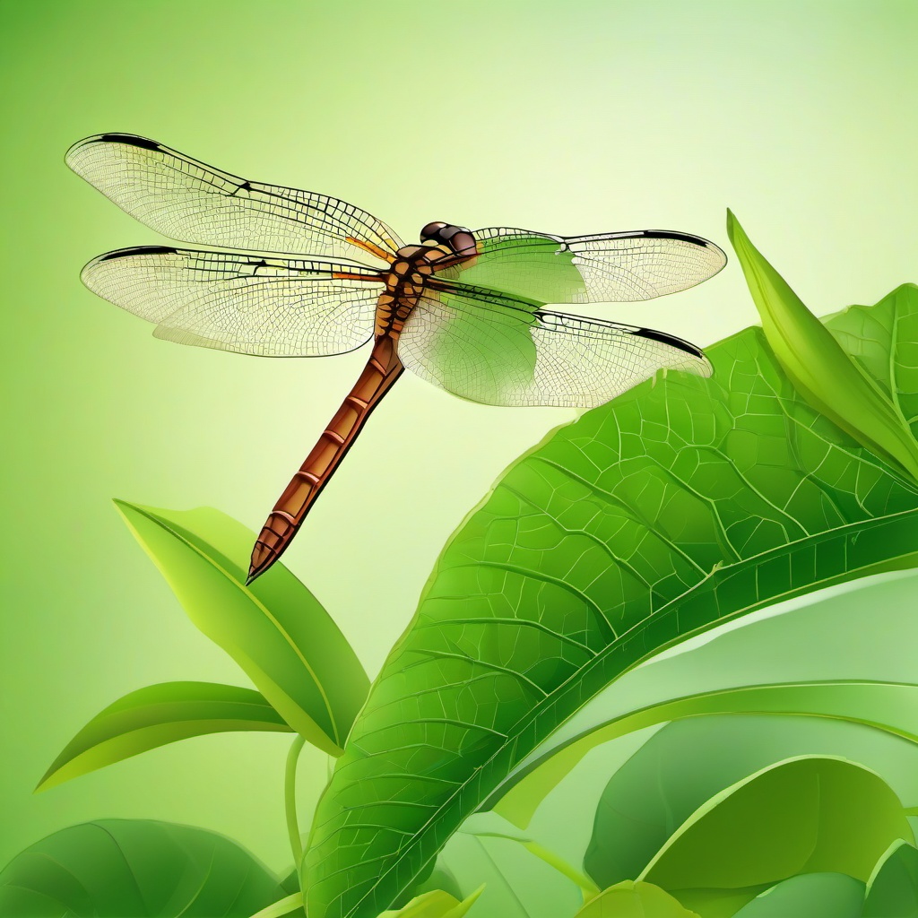 Dragonfly resting on a leaf with delicate wings clipart.  